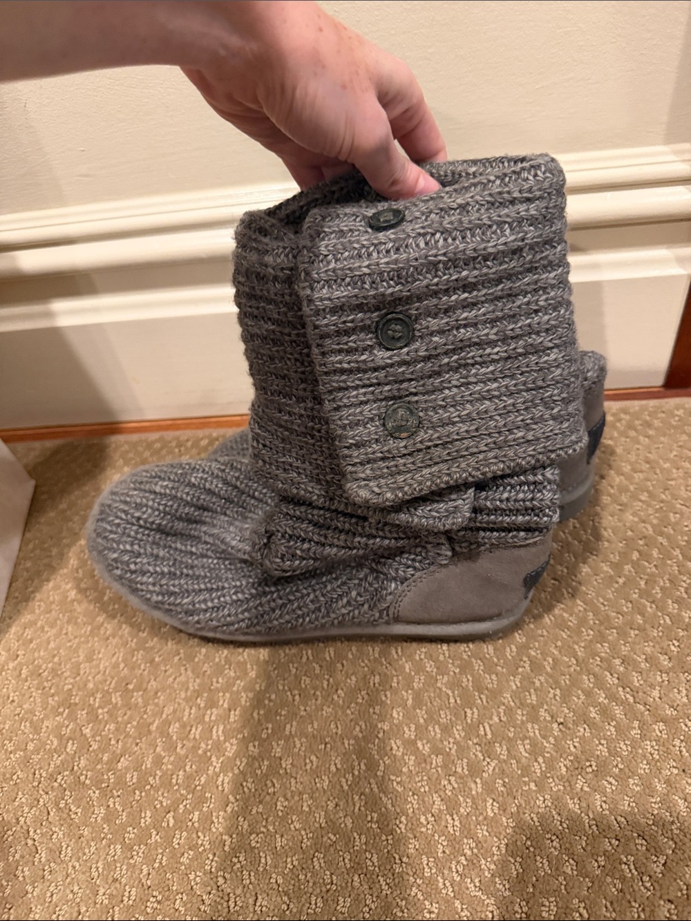 UGG Gray Knit Button Winter Boots